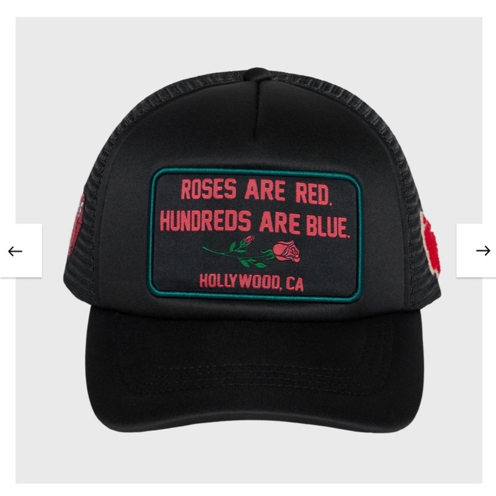 Hollywood CA Black Trucker Hat with Red and Blue Patch